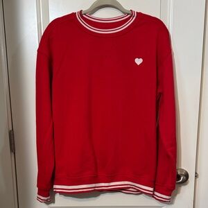 Red Crewneck Sweater with Heart Detail, size M valentine’s day
